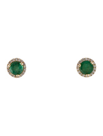 Earrings 14K Emerald & Diamond Halo Stud Earrings