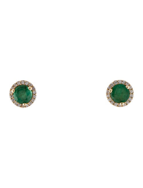 Earrings 14K Emerald & Diamond Halo Stud Earrings