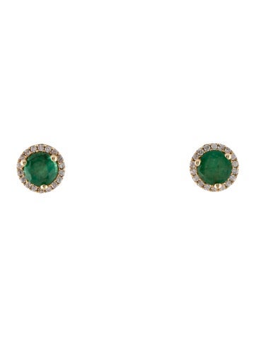 Earrings Stud 14K Emerald & Diamond Halo