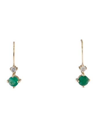 Earrings 14K Emerald & Diamond Drop Earrings