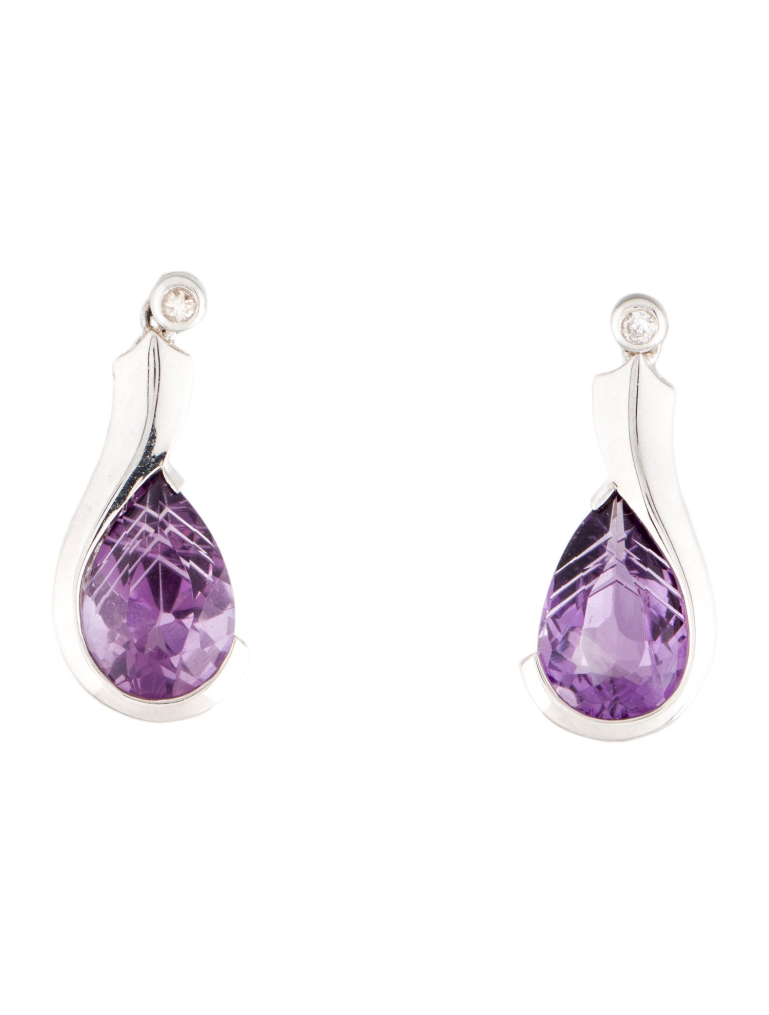 Earrings 14K Amethyst & Diamond Drop Earrings