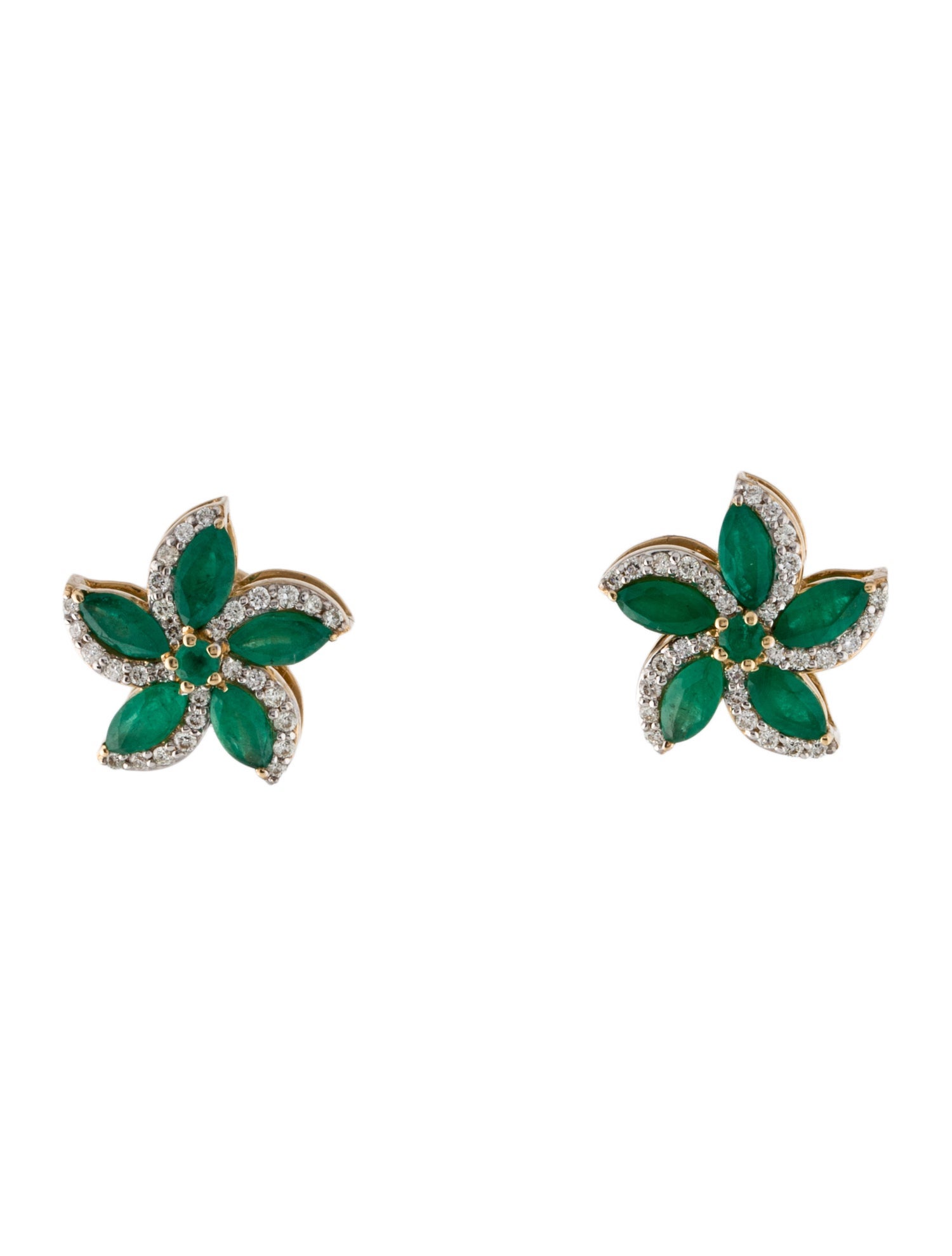 Earrings 18K Emerald & Diamond Stud Earrings
