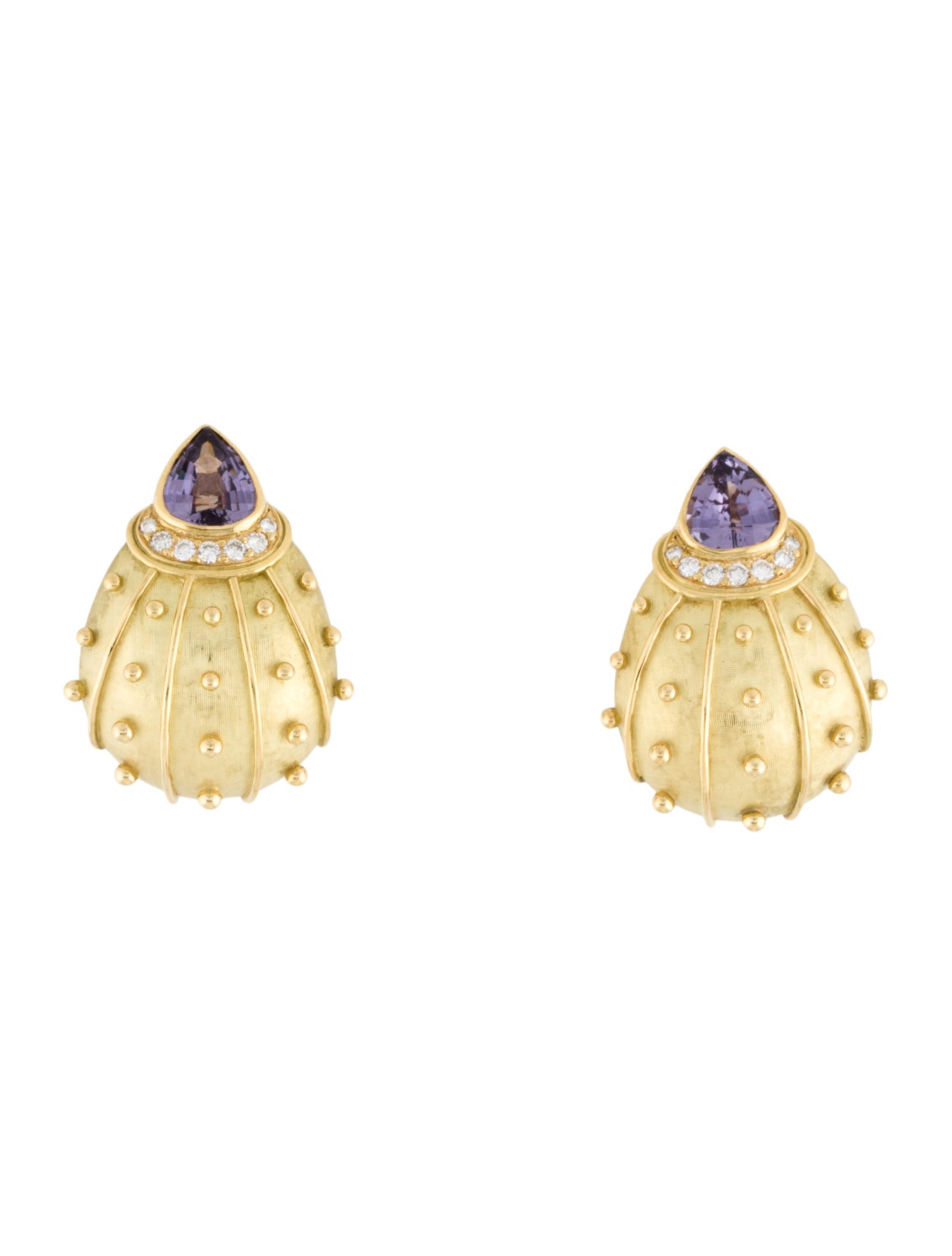 Earrings 18K Purple Spinel & Diamond Dome