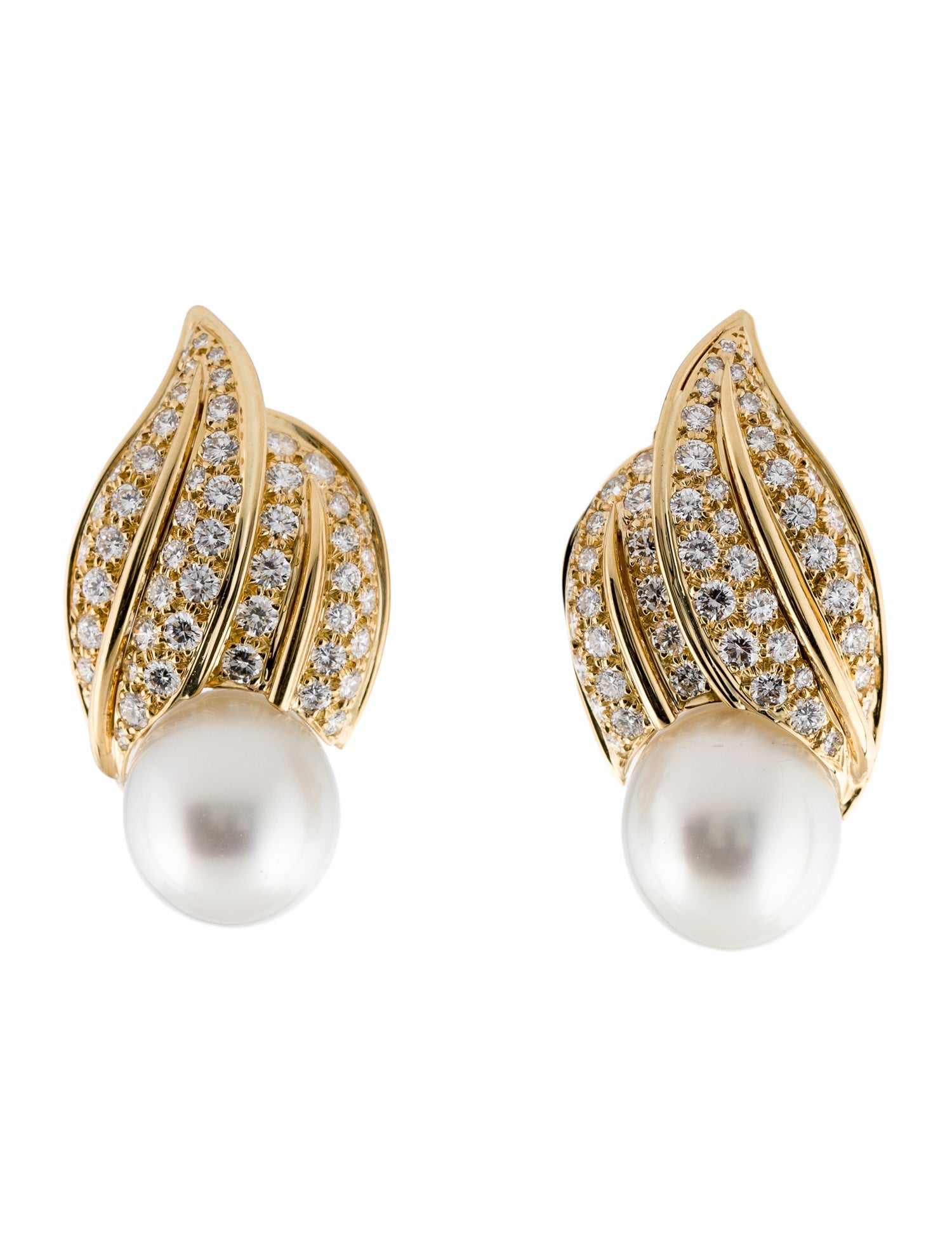 Earrings 18K Pearl & 3.16ctw Diamond Earclips