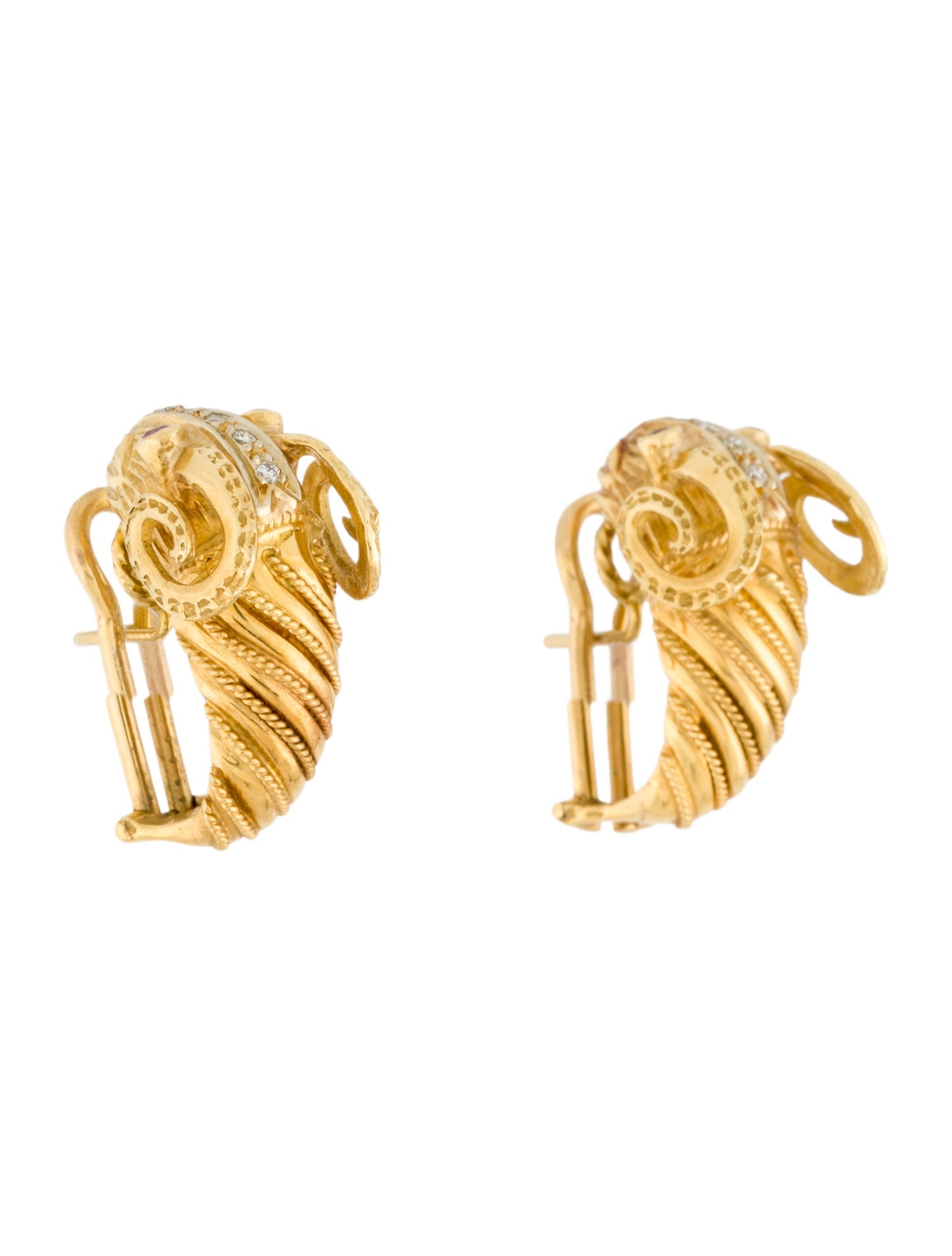 Earrings 18K Ruby & Diamond Ram's Head Earclips