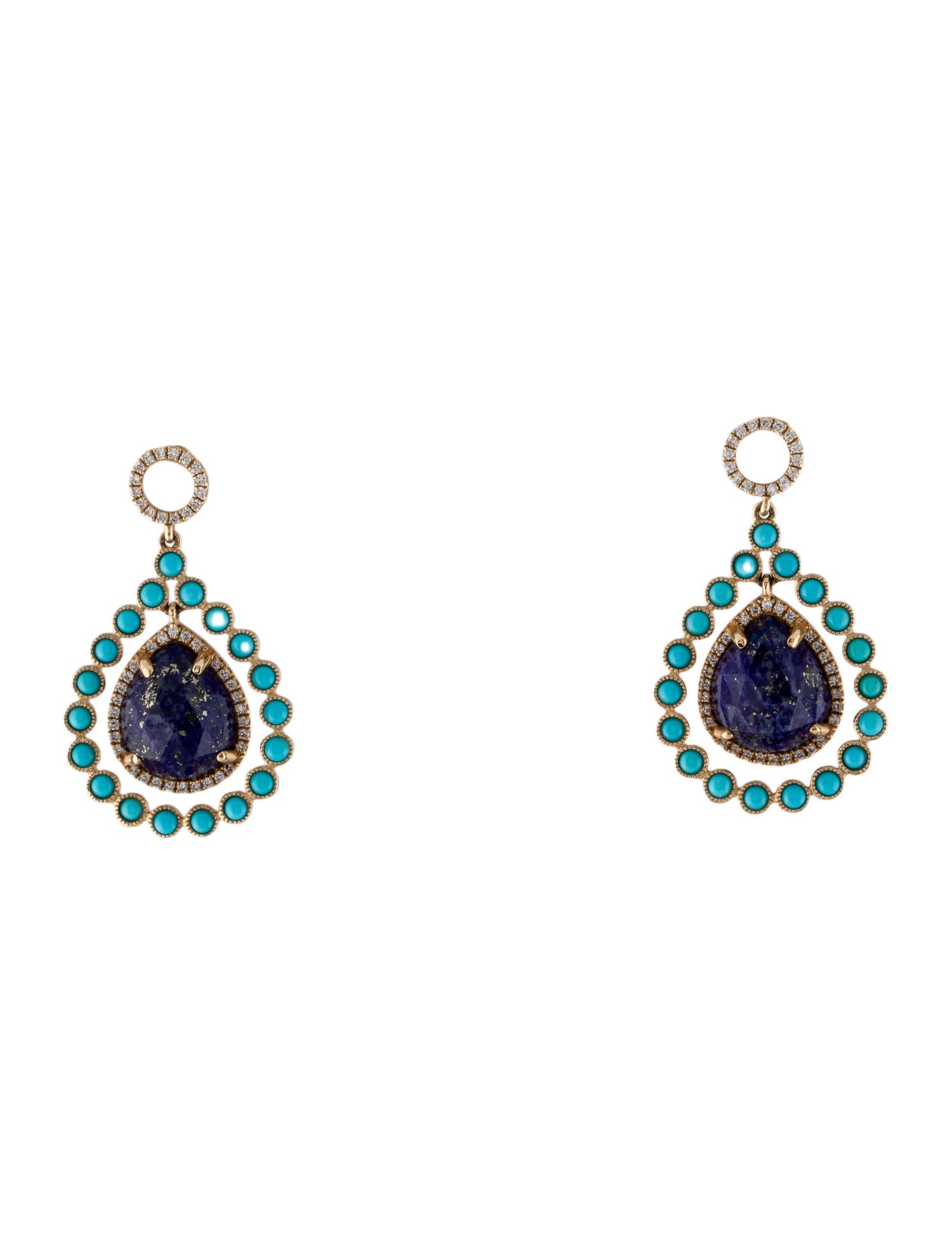 Earrings 14K Lapis Lazuli, Turquoise & Diamonds Drop Earrings