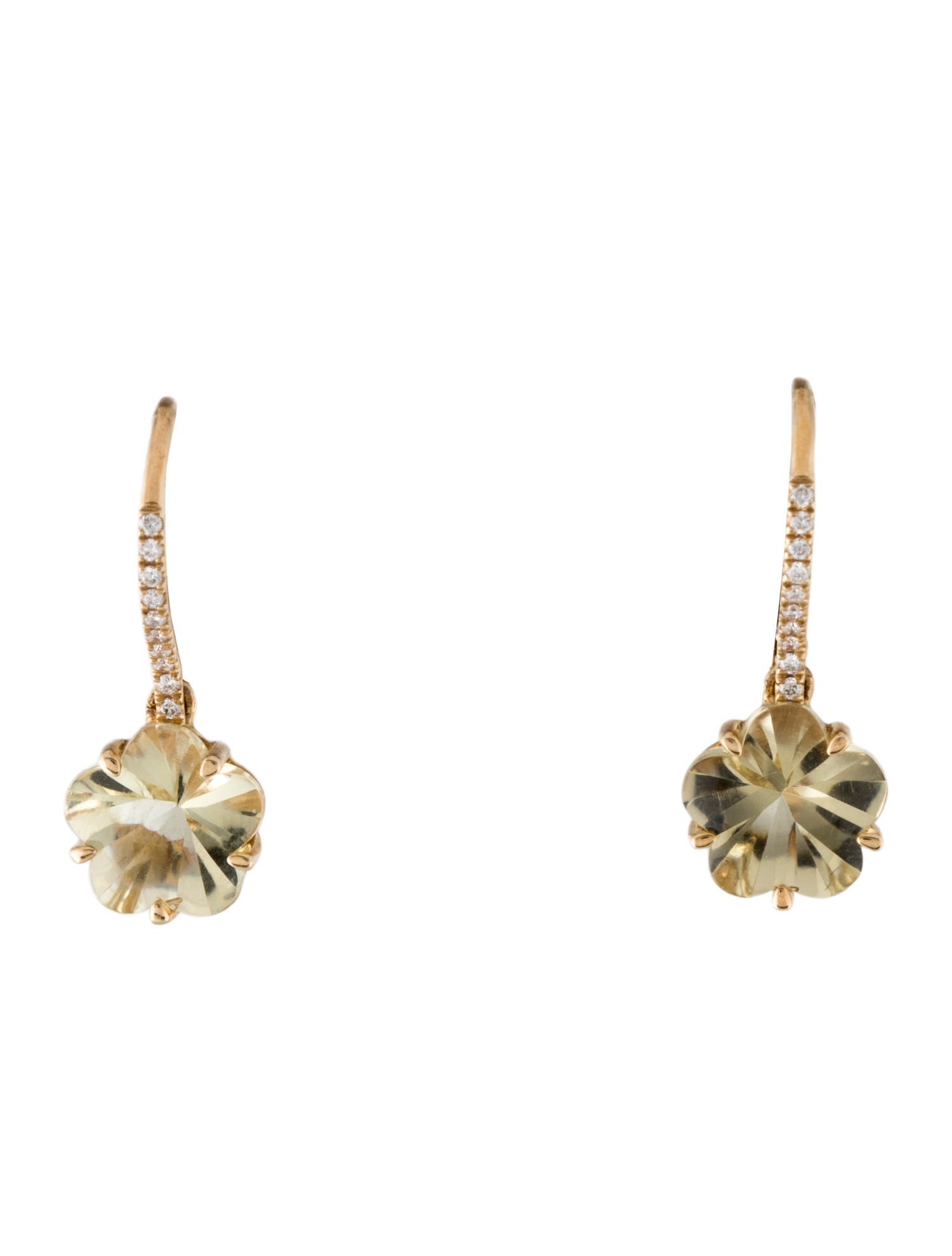 Earrings 14K Citrine & Diamond Flower Drop Earrings