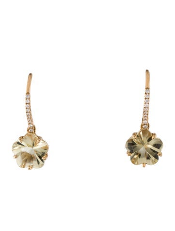 Earrings Drop 14K Citrine & Diamond Flower