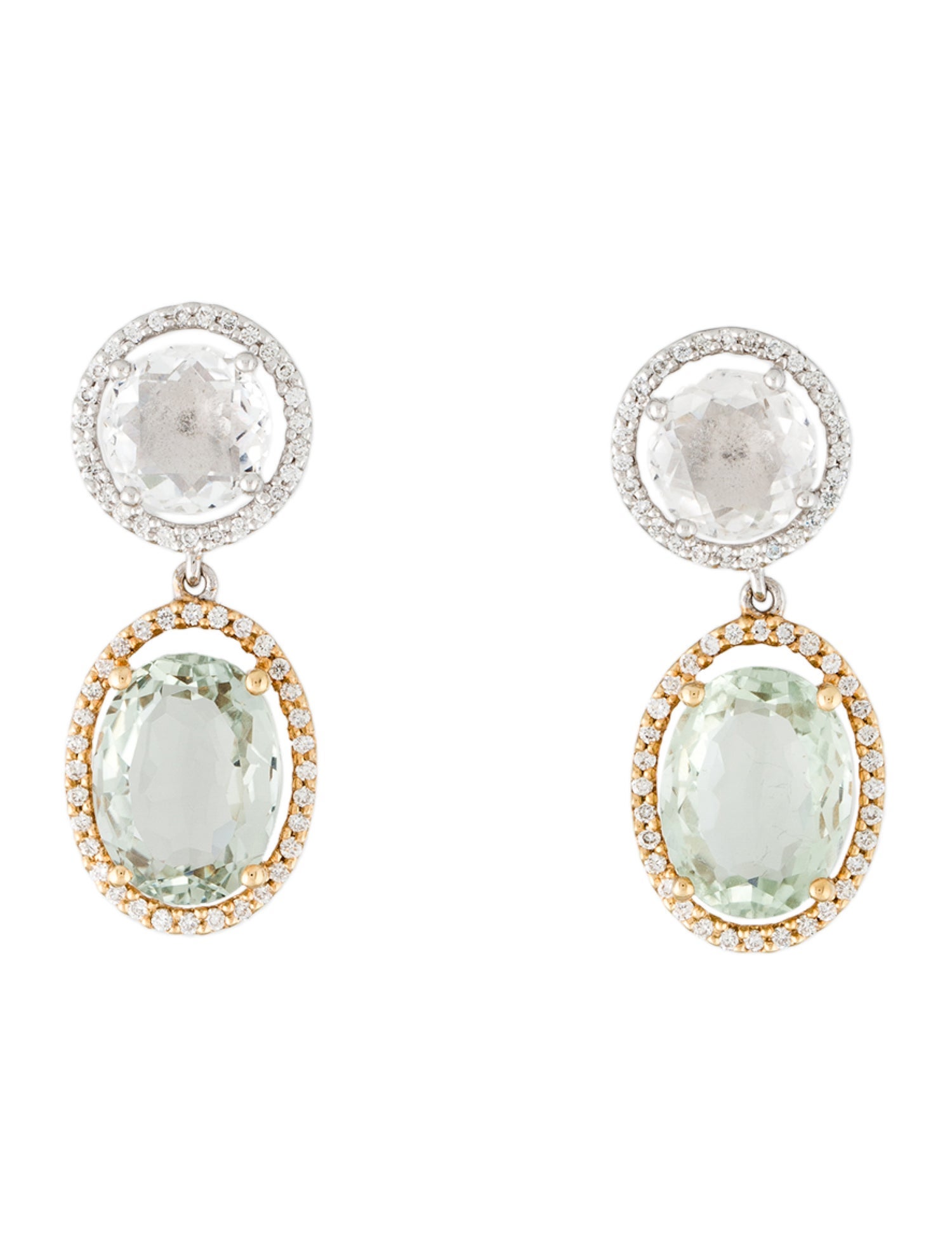 Earrings 14K Prasiolite, Quartz & Diamond Drop Earrings