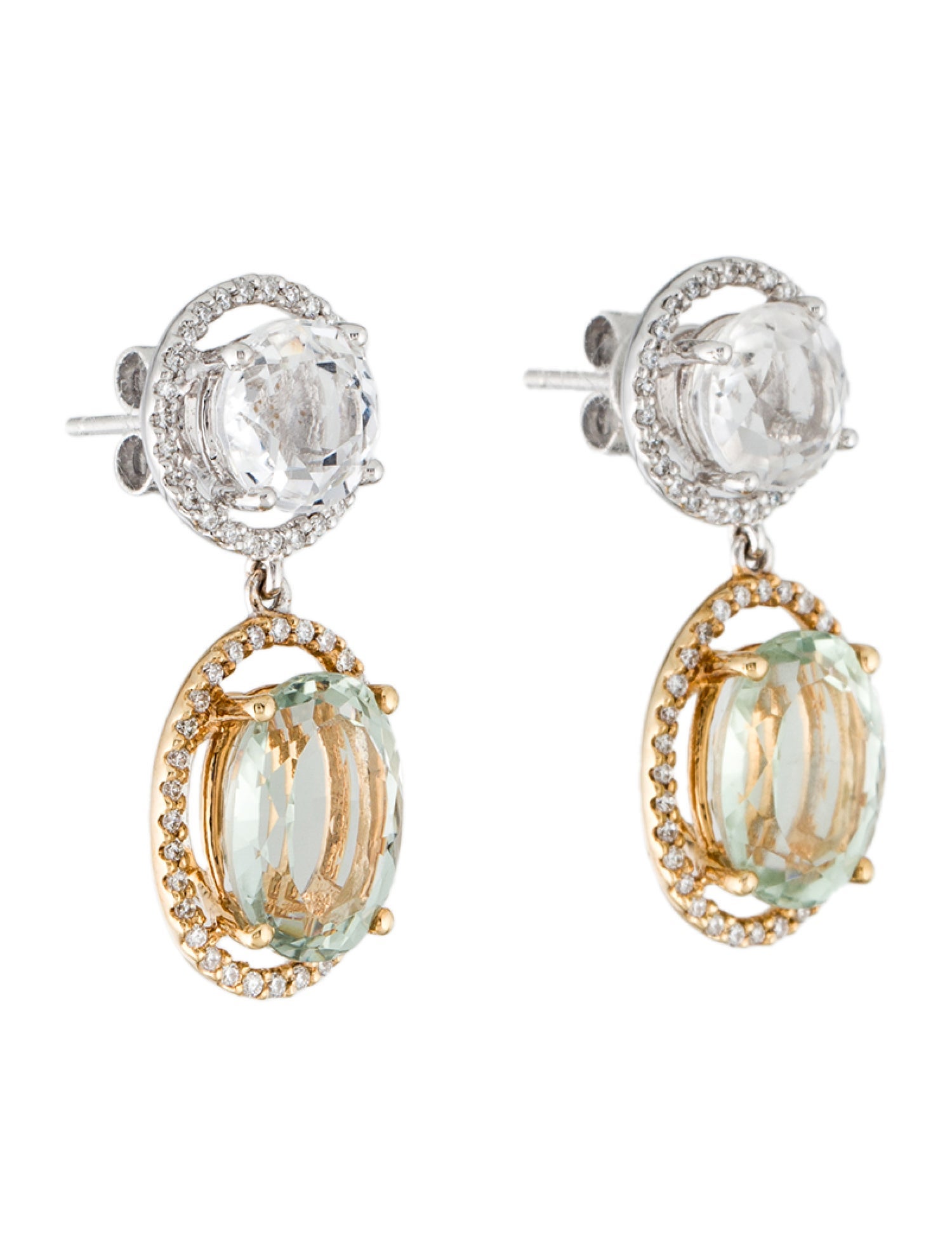 Earrings 14K Prasiolite, Quartz & Diamond Drop Earrings