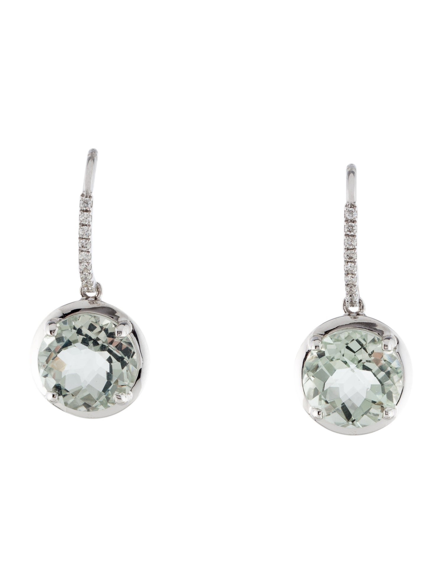 Earrings 14K Prasiolite & Diamond Drop Earrings