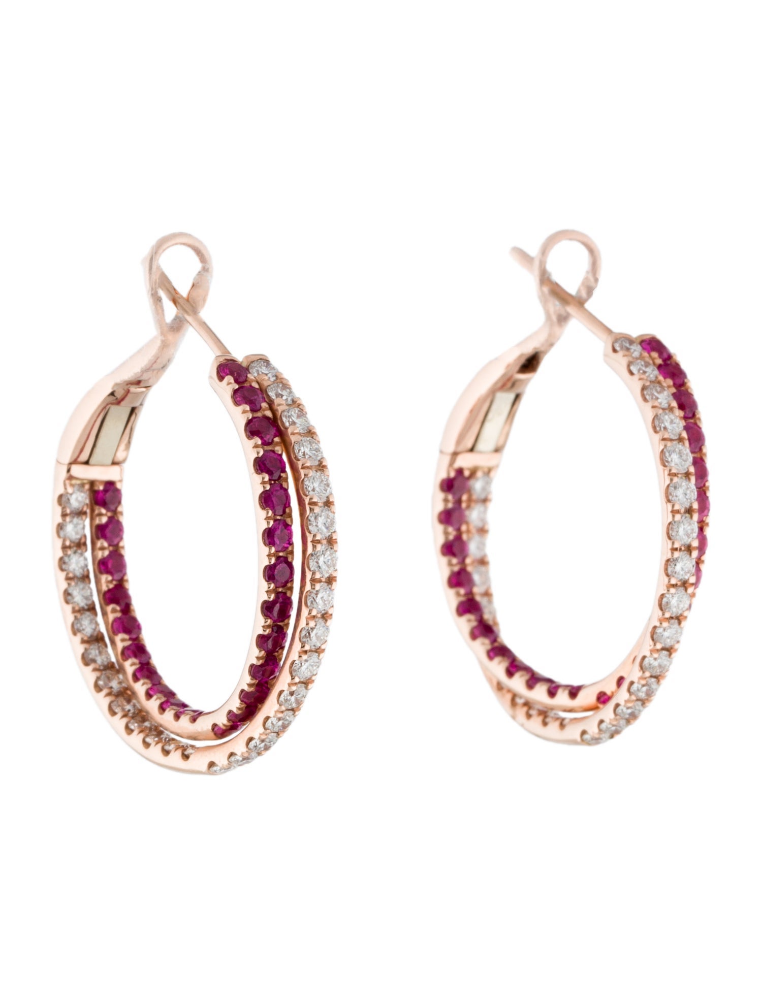 Earrings 14K 1.68ctw Ruby & Diamond Inside-Out Hoop