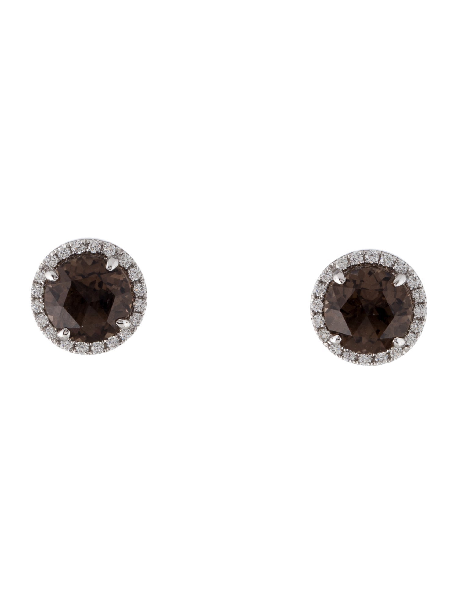 Earrings 14K Smoky Quartz & Diamond Stud Earrings