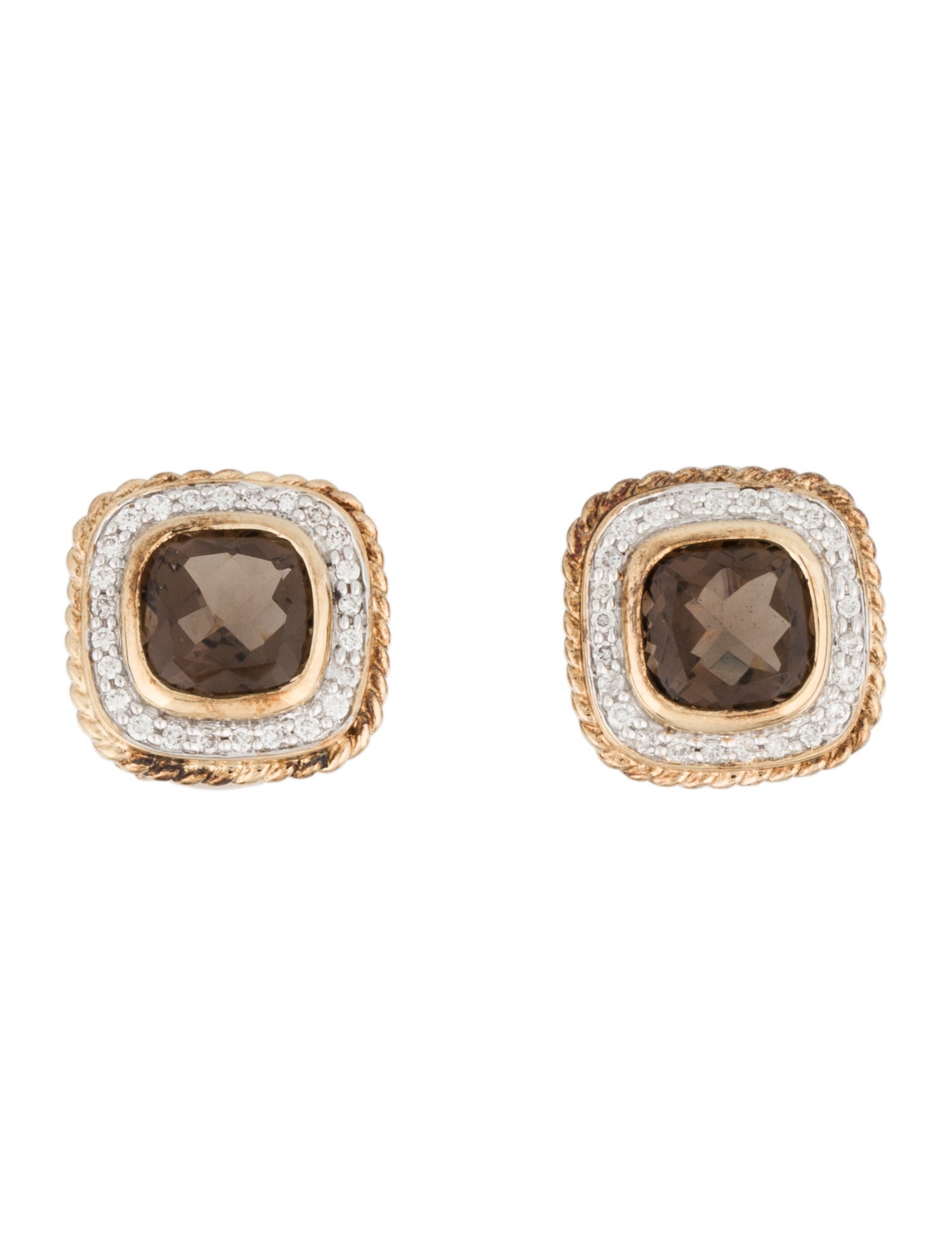 Earrings 14K 4.32ctw Smoky Quartz & Diamond Earclip Earrings