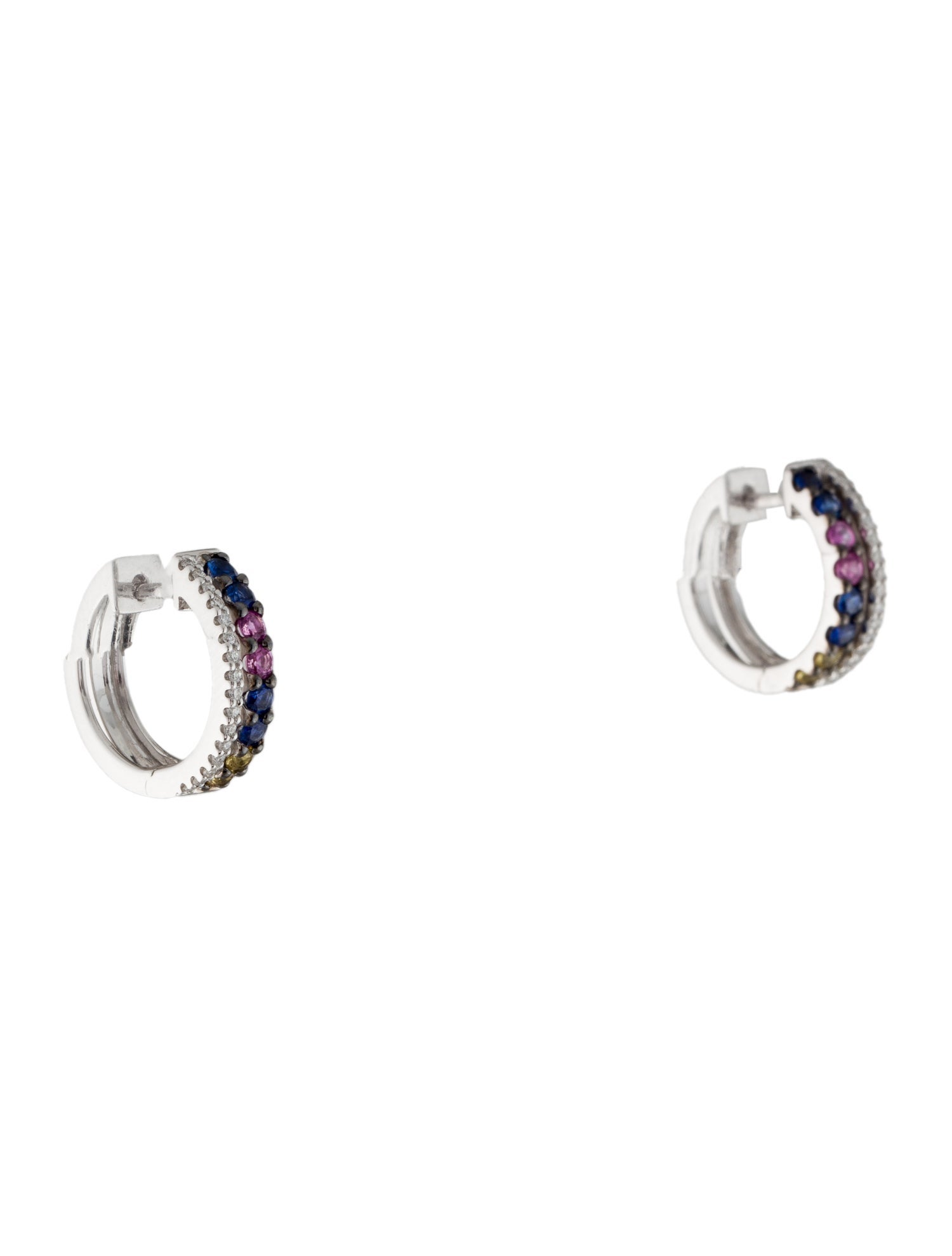 Earrings 14K Sapphire & Diamond Hoop Earrings