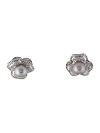 Earrings 14K Pearl & Diamond Flower Convertible Stud Earrings