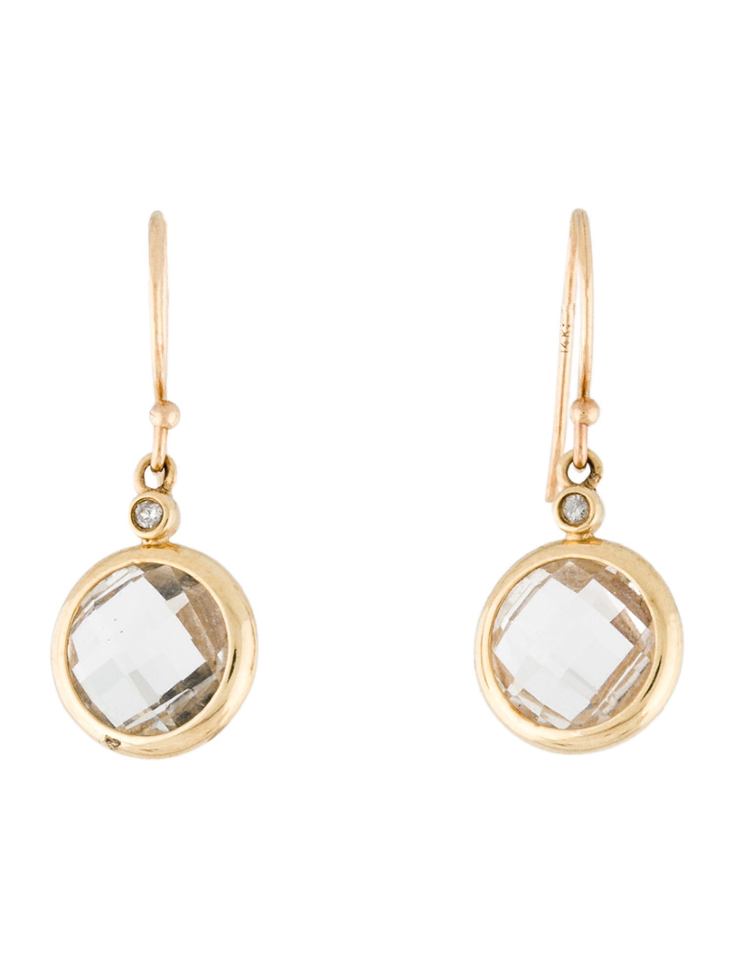 Earrings 14K Diamond and Quartz Drop Earrings