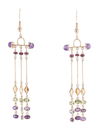 Earrings 14K Quartz, Garnet & Peridot Chandelier Earrings
