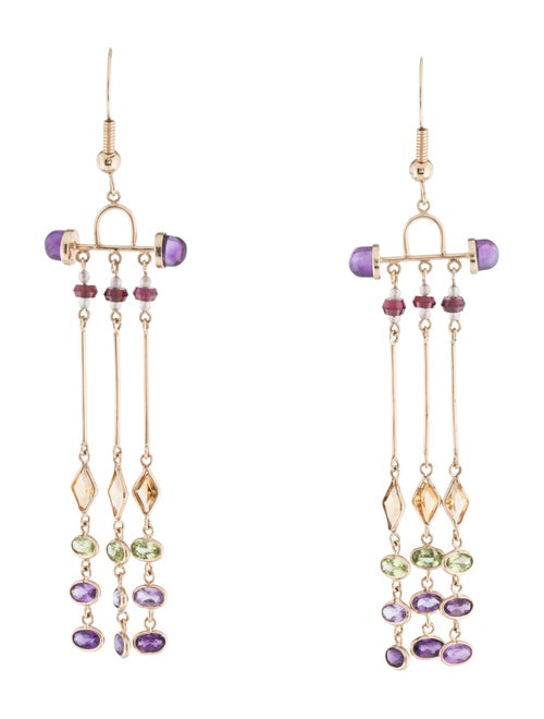 Earrings 14K Quartz, Garnet & Peridot Chandelier Earrings