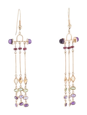 Earrings 14K Quartz, Garnet & Peridot Chandelier Earrings