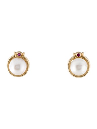 Earrings 14K Ruby & Pearl Stud Earrings