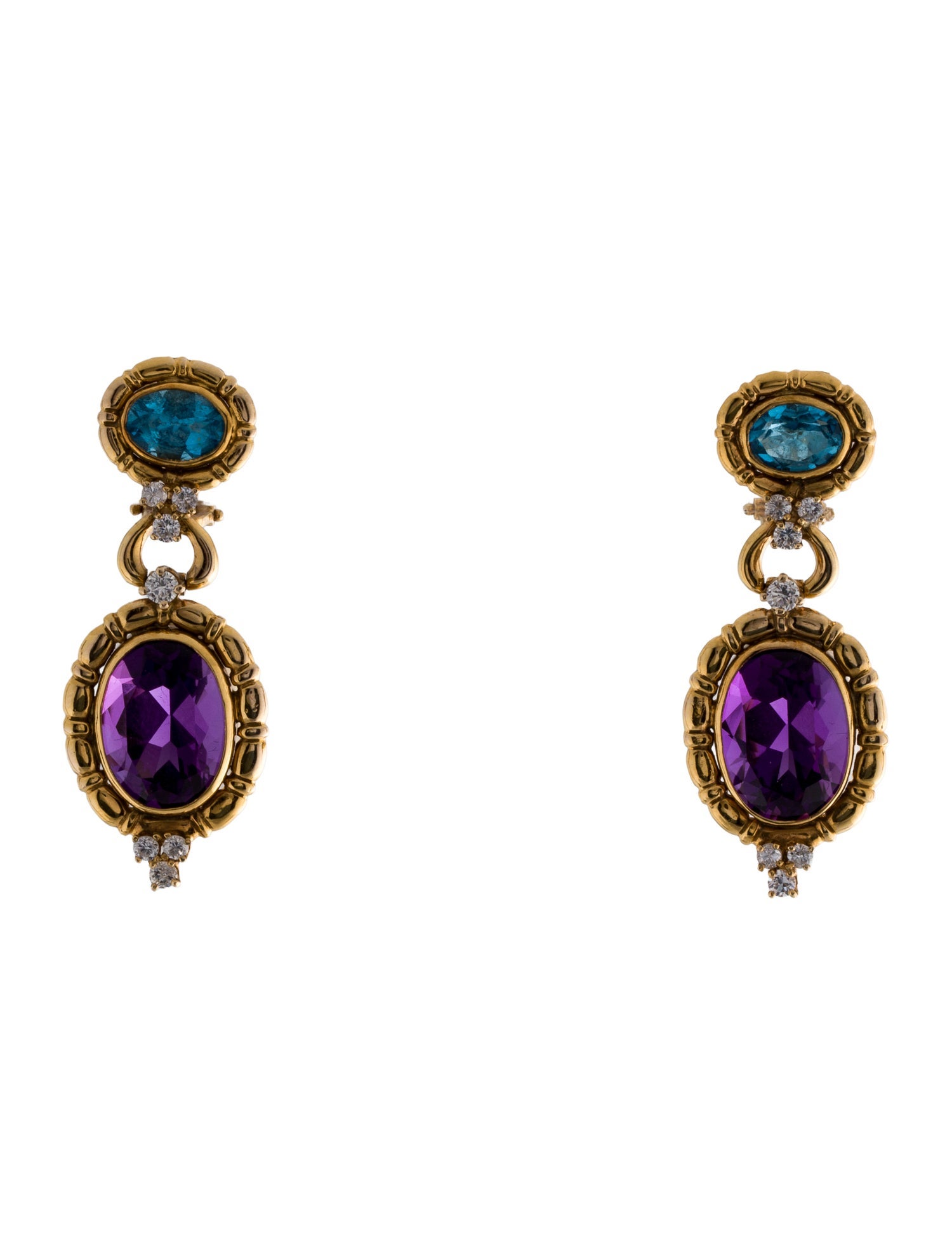 Earrings 14K Amethyst, Topaz & Diamond Drop Earrings