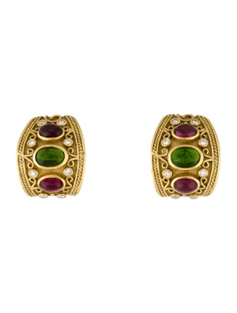 Earrings  18K Rhodolite & Diopside Earclip Earrings