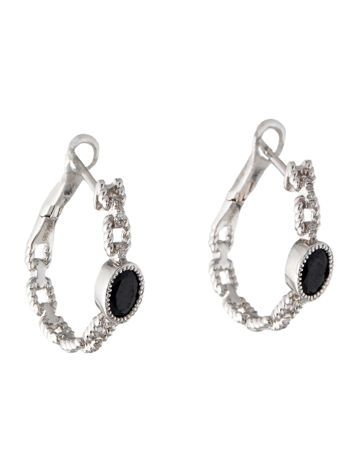 Earrings 14K Spinel & Diamond Oval Hoop Earrings