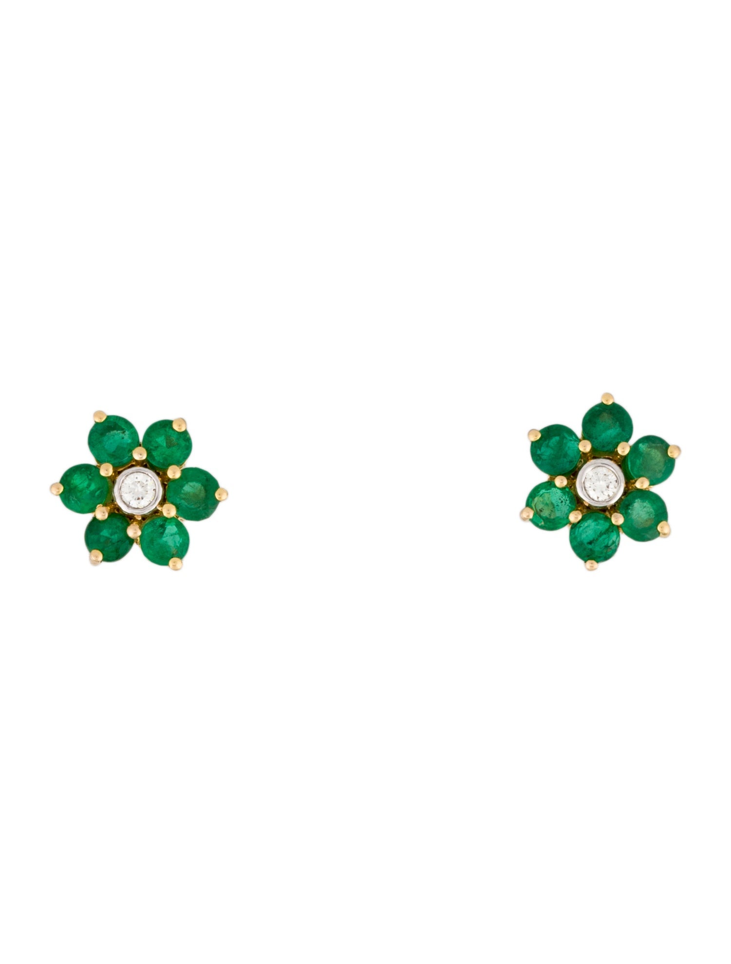 Earrings 18K 1.21ctw Emerald & Diamond Floral Stud Earrings