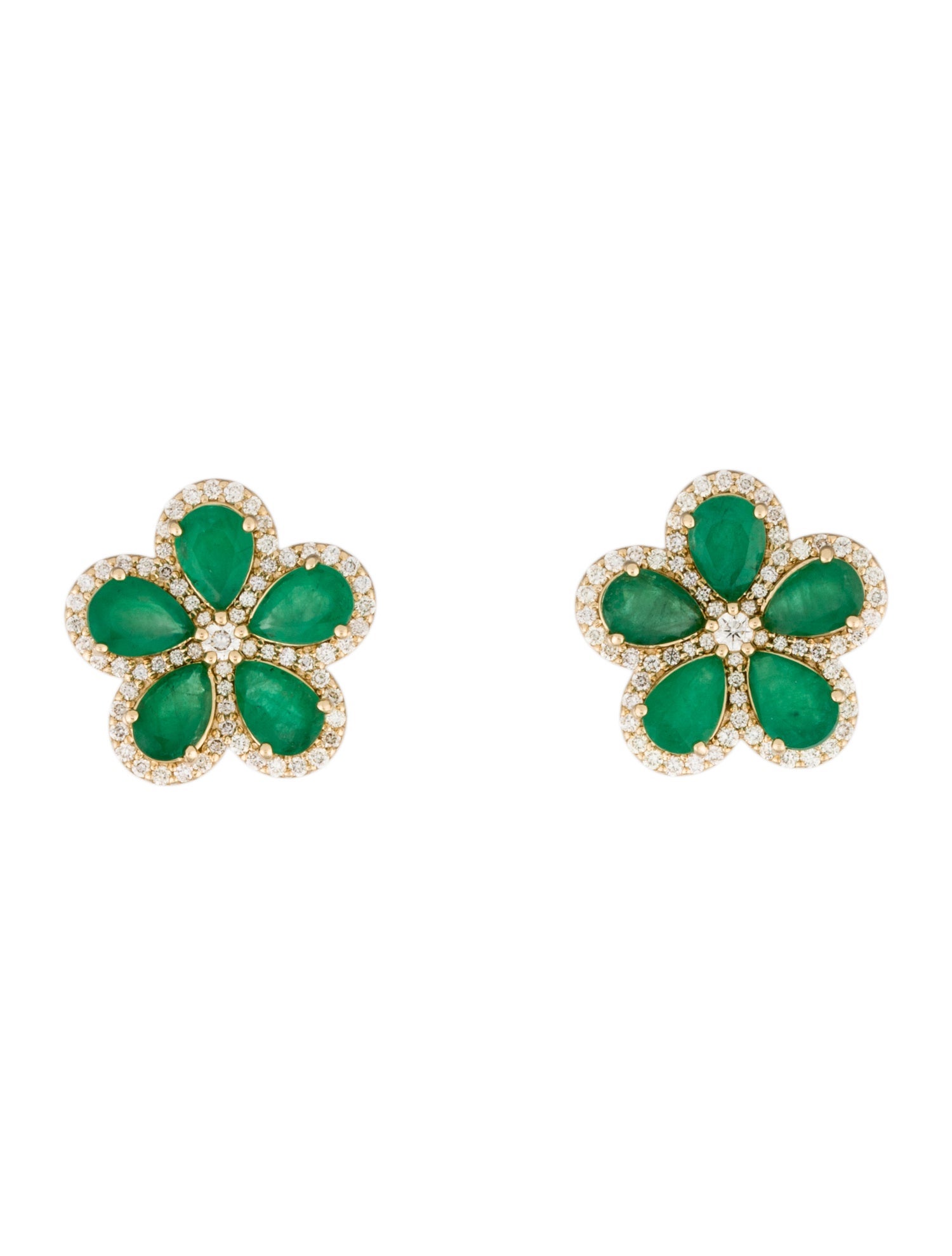 Earrings 14K 3.48ctw Emerald & Diamond Floral Stud Earrings