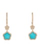 Earrings 14K Turquoise & Diamond Flower Drop Earrings