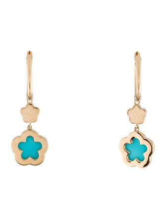 Earrings 14K Turquoise & Diamond Flower Drop Earrings