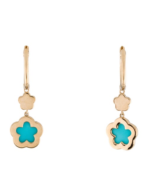 Earrings 14K Turquoise & Diamond Flower Drop Earrings