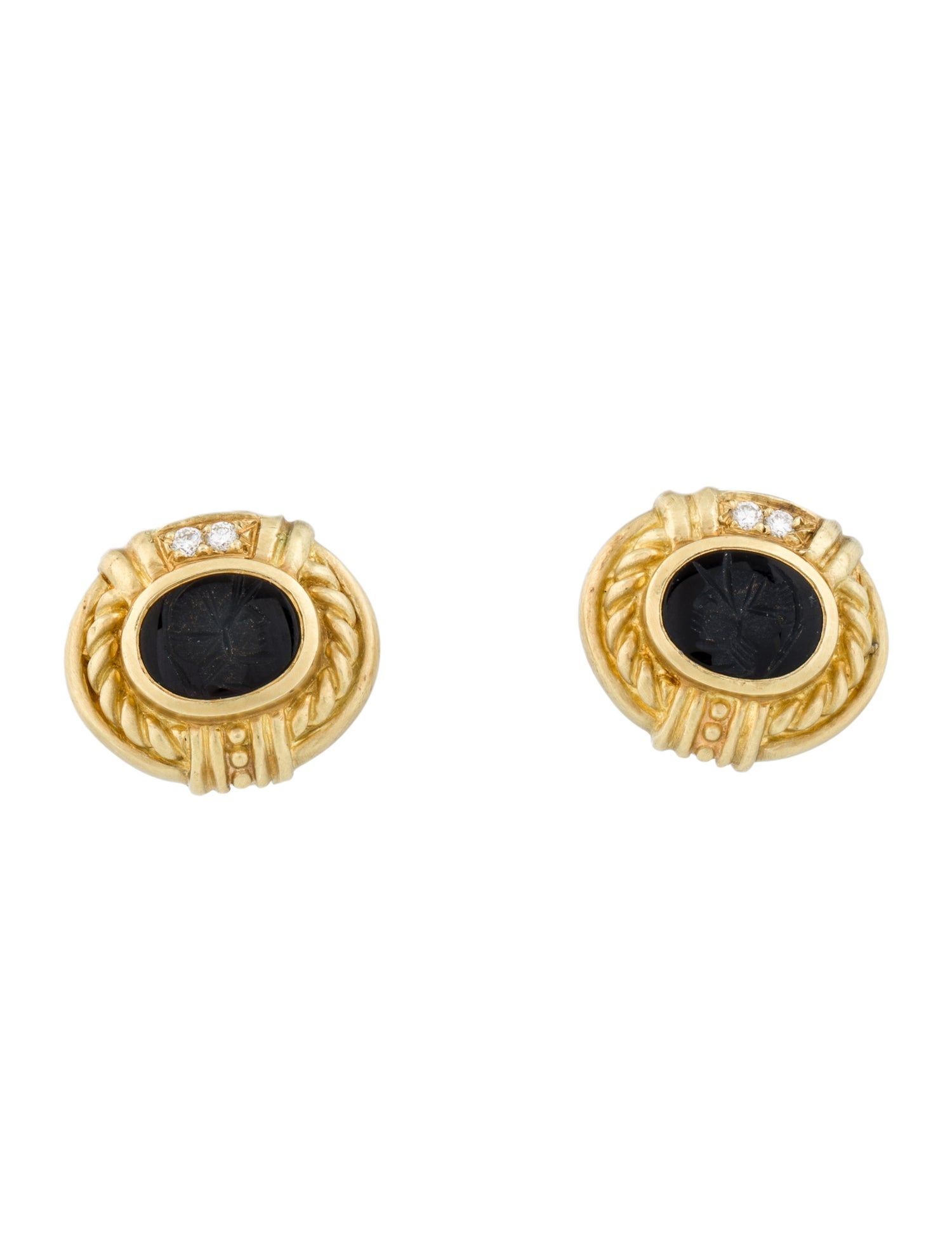 Judith Ripka 18K Onyx & Diamond Intaglio Clip-On Earrings
