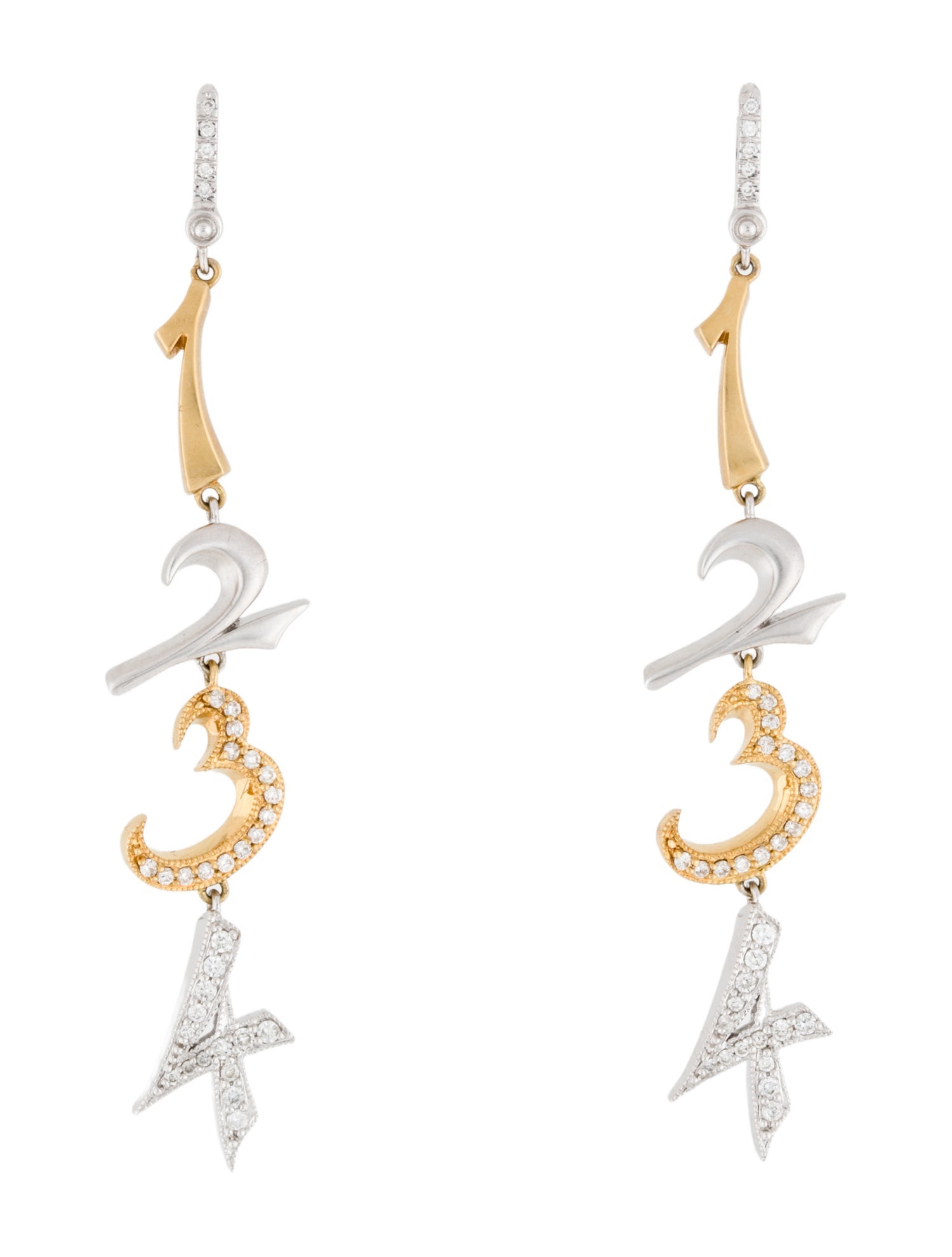 Earrings 18K Two-Tone '1234' Drop Earrings