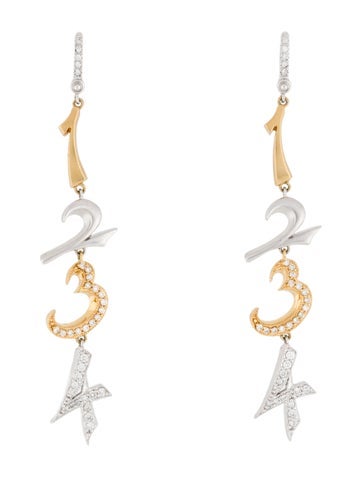 Earrings Drop 18K Two-Tone '1234'