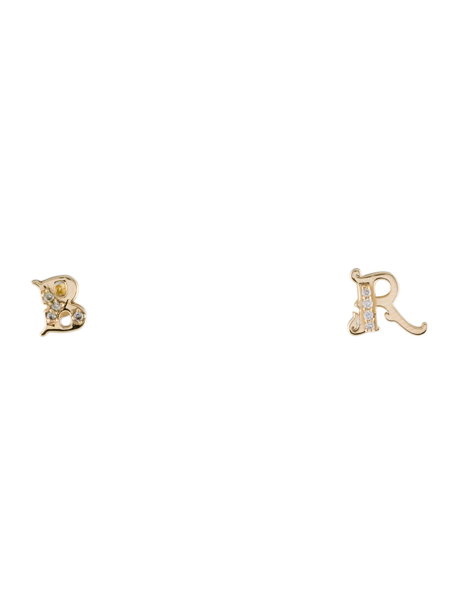 The Moonstoned 14K Diamond Initial 'R' Stud Earring