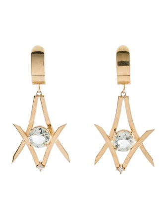 Earrings 14K 2.93ctw Prasiolite & Diamond Drop Earrings