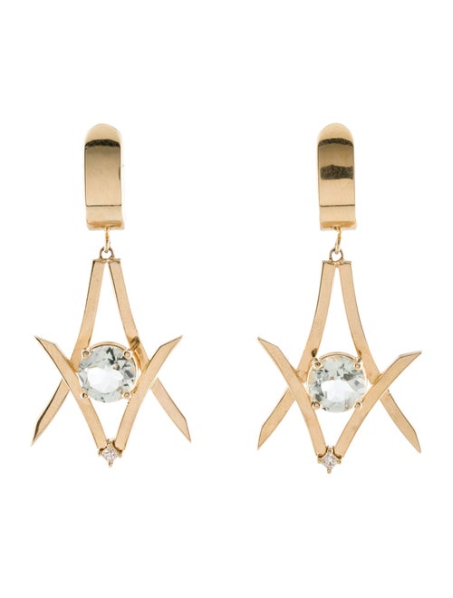 Earrings 14K 2.93ctw Prasiolite & Diamond Drop Earrings