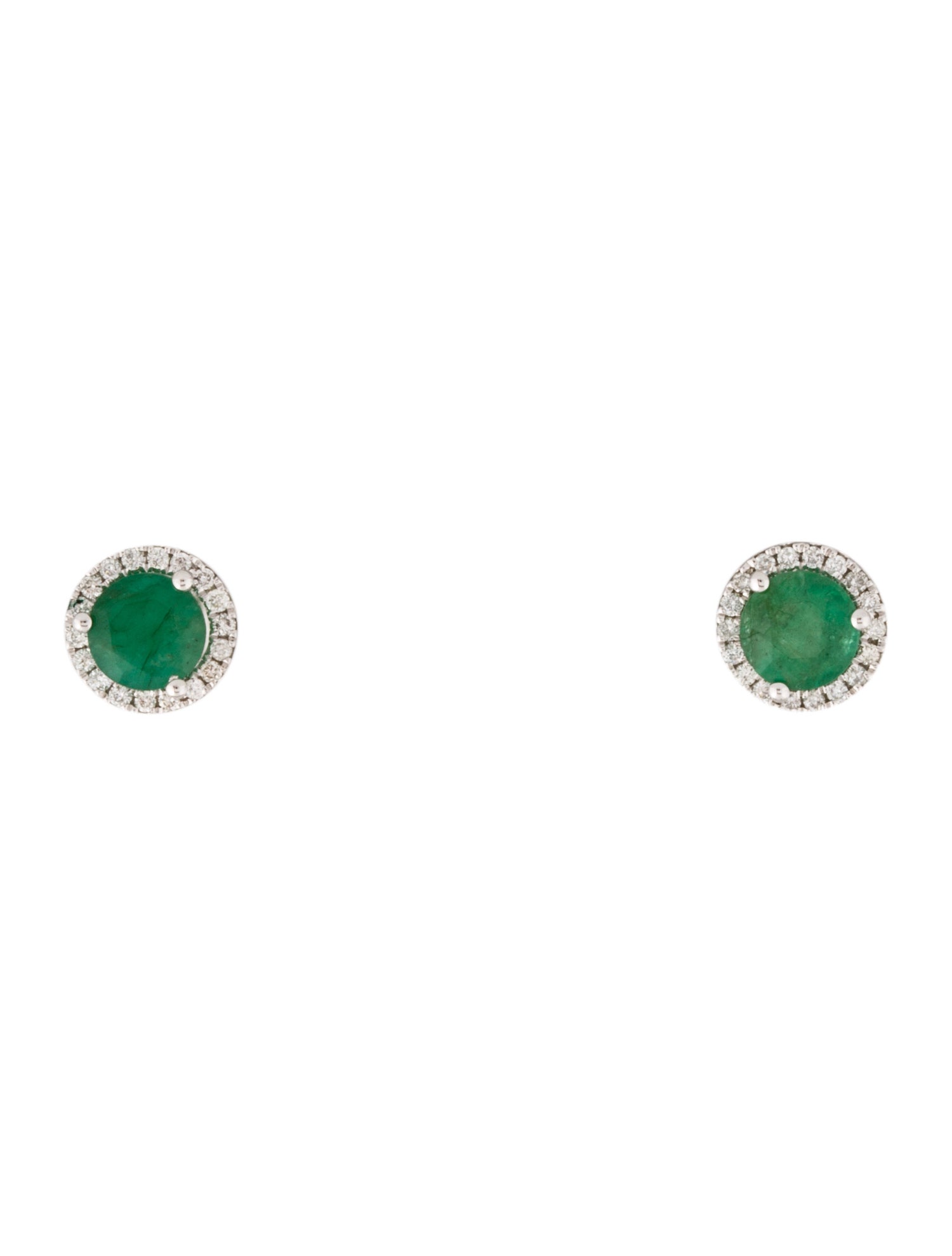 Earrings 14K Emerald & Diamond Halo Stud Earrings