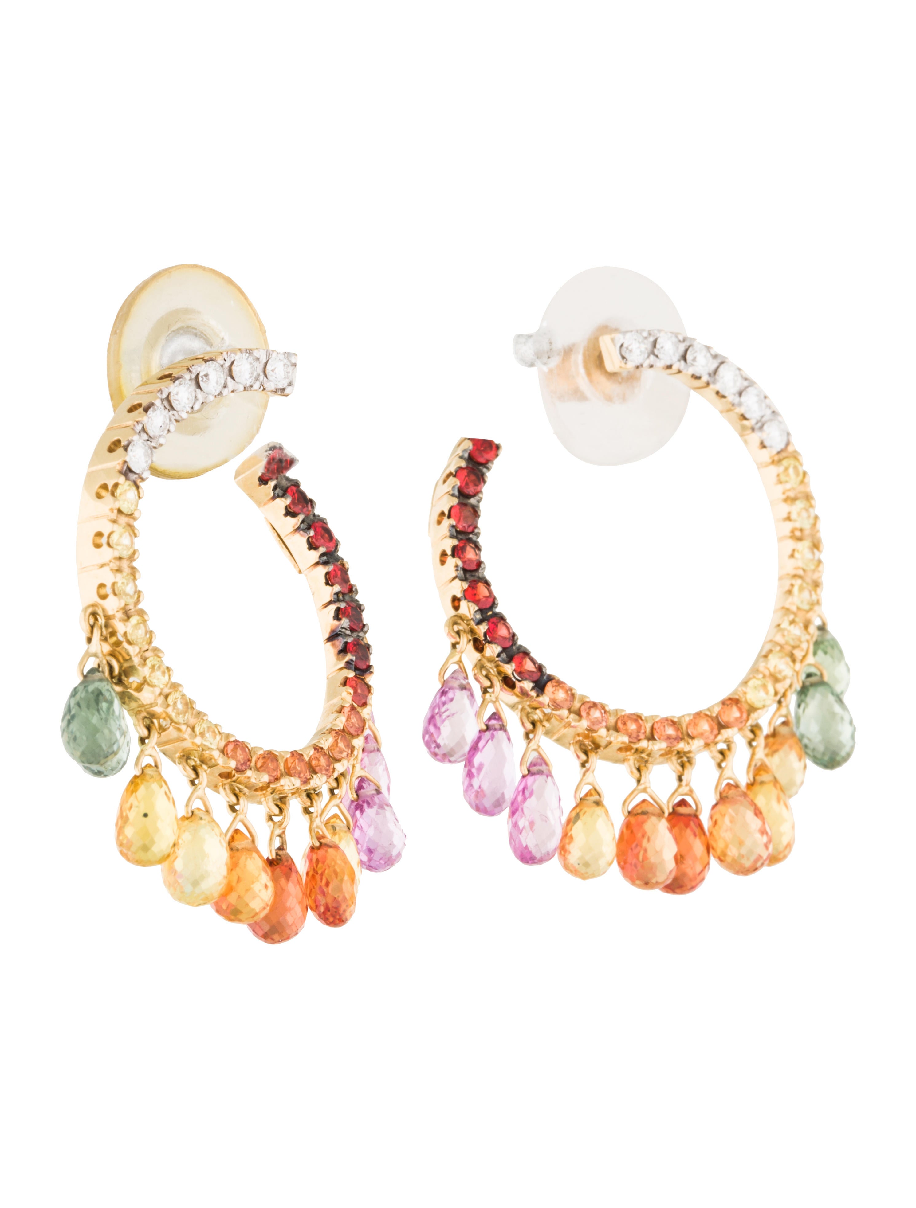 18K MultiColor Sapphire Briolette Drop Earrings with Diamonds. Earrings EARRI34850 The