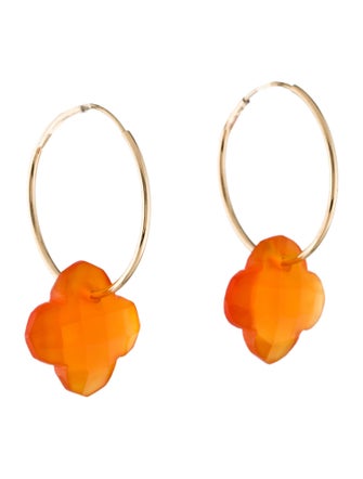 Earrings 14K Carnelian Bead Hoop Drop Earrings