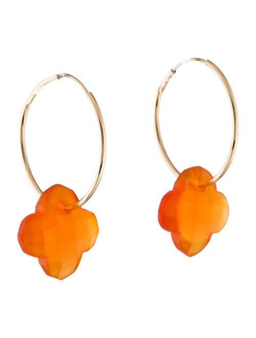 Earrings 14K Carnelian Bead Hoop Drop Earrings