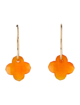 Earrings 14K Carnelian Bead Hoop Drop Earrings