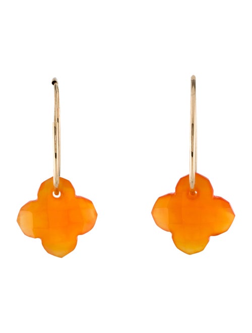 Earrings 14K Carnelian Bead Hoop Drop Earrings