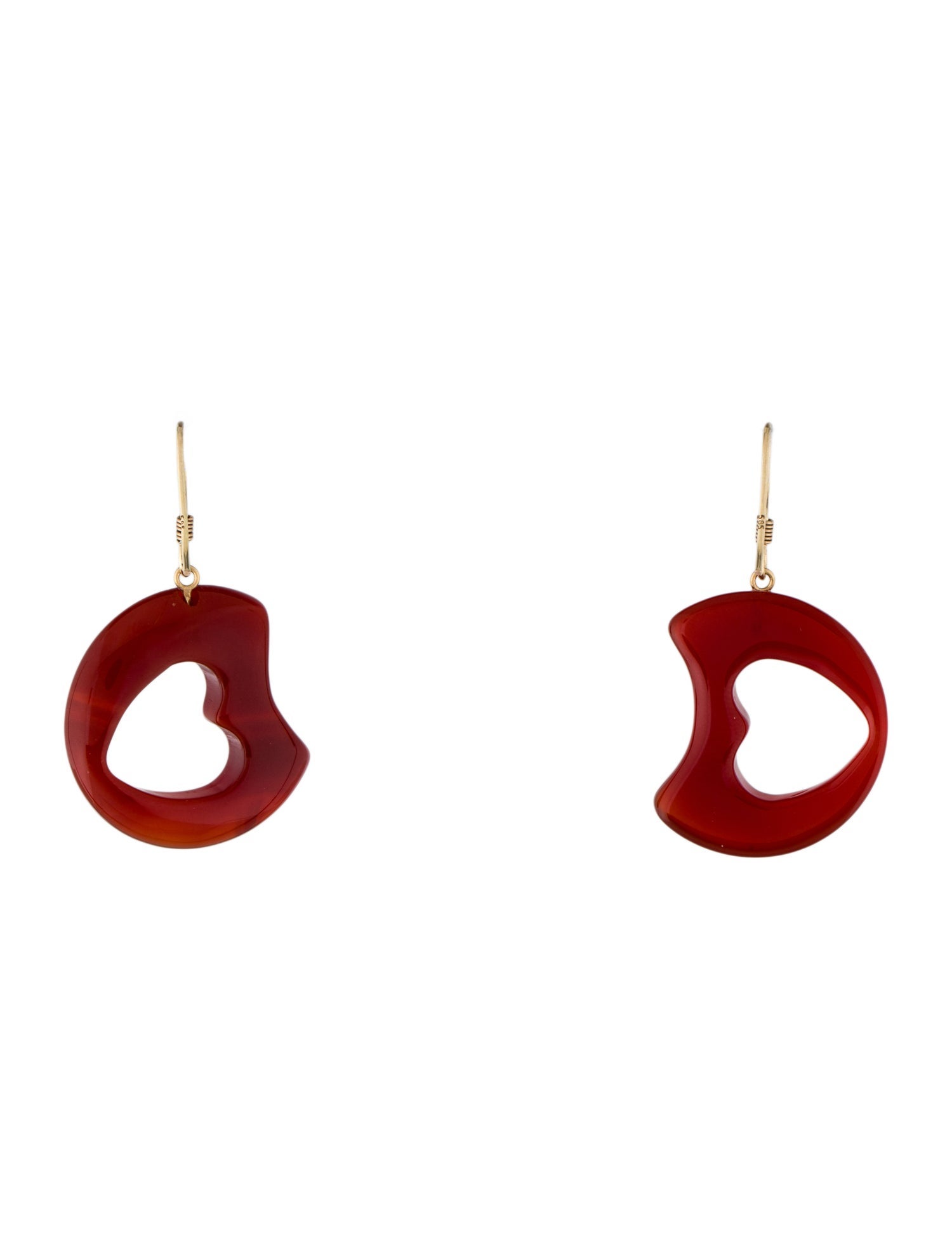 Earrings 14K Carnelian Hollow Heart Moon Drop Earrings