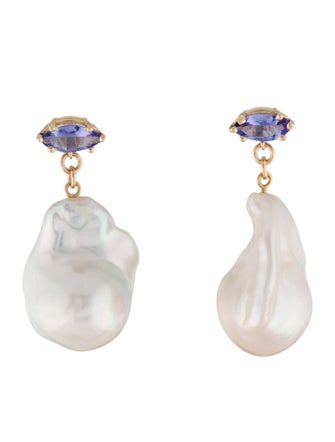 Earrings 14K Pearl & Tanzanite Drop Earrings