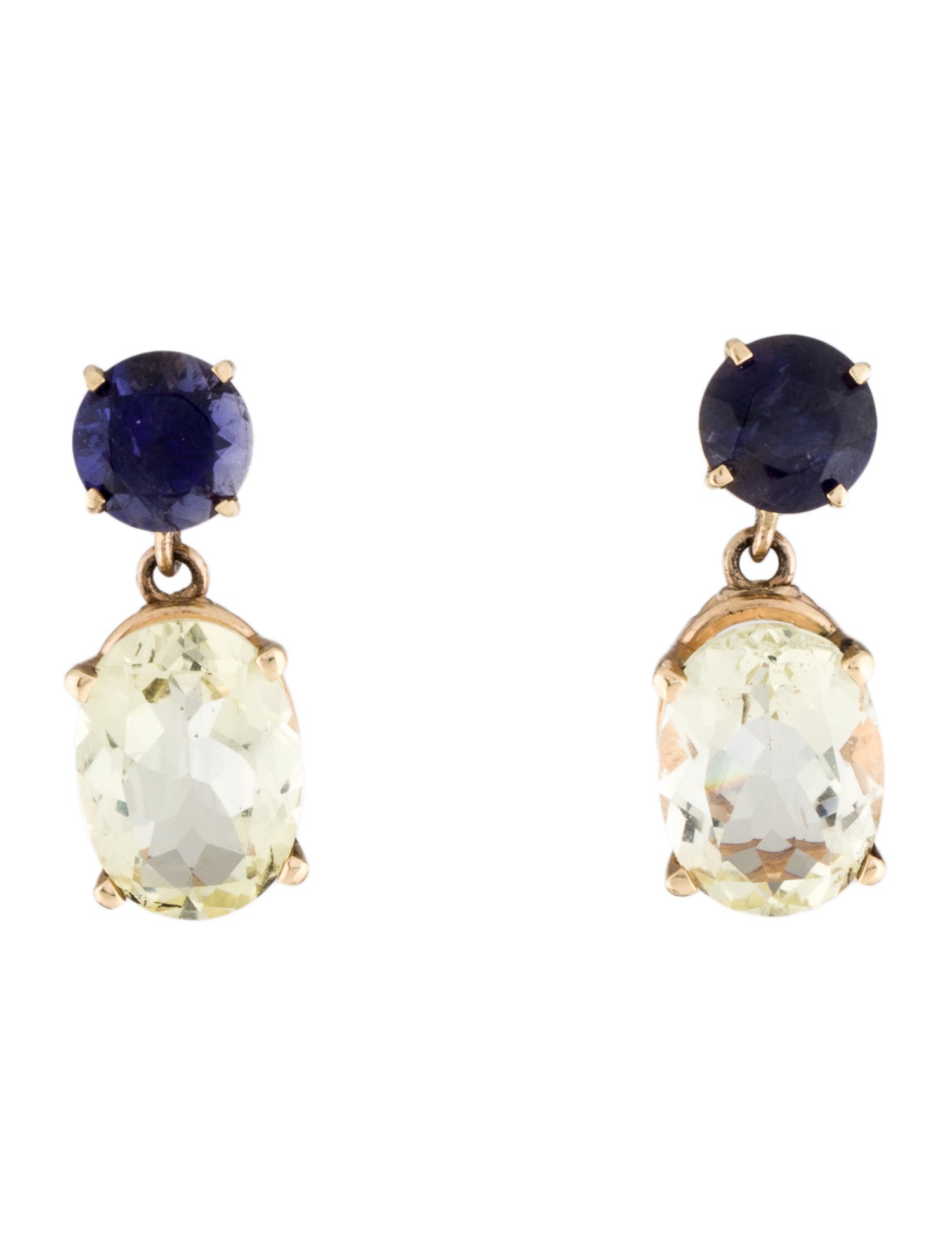 Earrings 14K Quartz & Iolite Drop Earrings