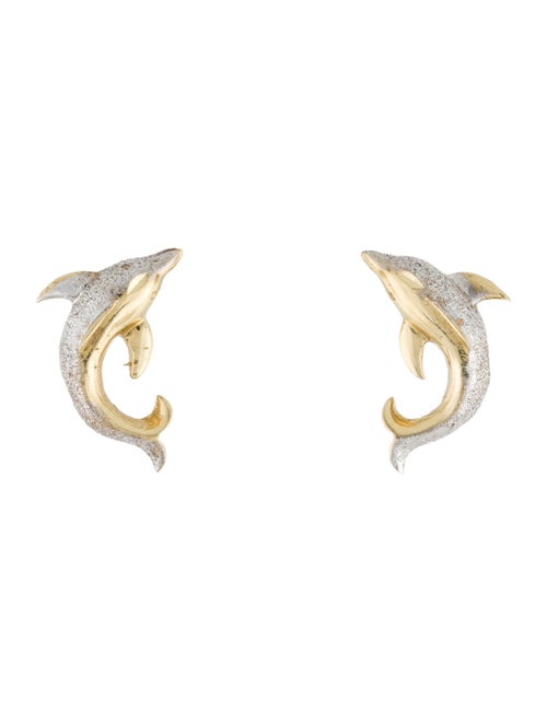 Earrings 14K Two-Tone Dolphin Stud Earrings