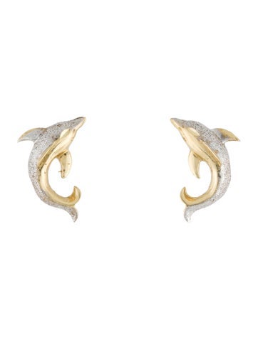 Earrings Stud 14K Two-Tone Dolphin
